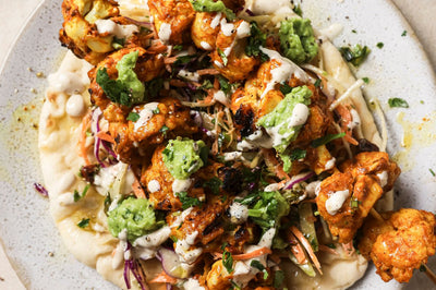 Cauliflower kebabs and Avocado Dip