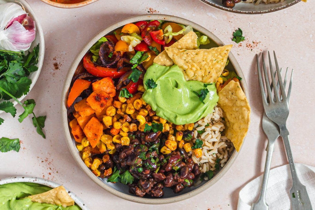Sheetpan Fajita Bowls with Avocado Crema