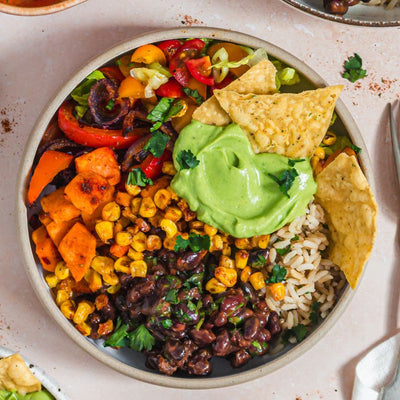 Sheetpan Fajita Bowls with Avocado Crema