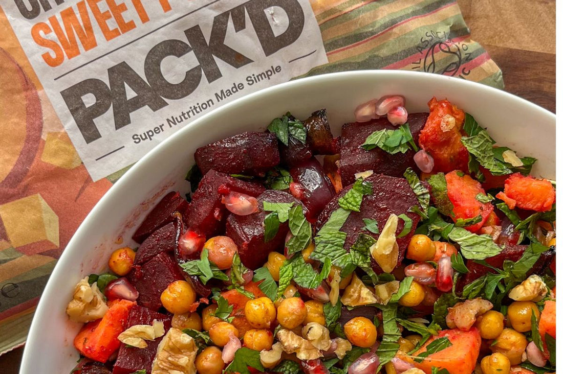 PACK'D Organic sweet potato and beetroot salad