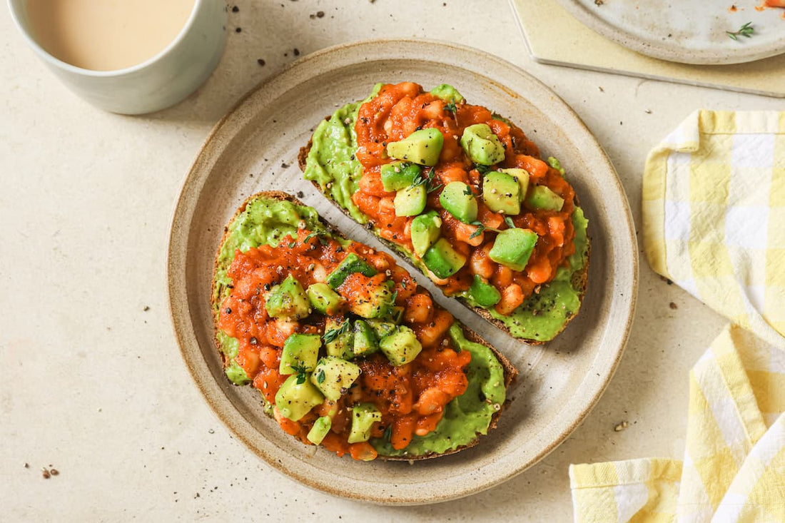 PACKD bake beans and avocado on toast in a bowl