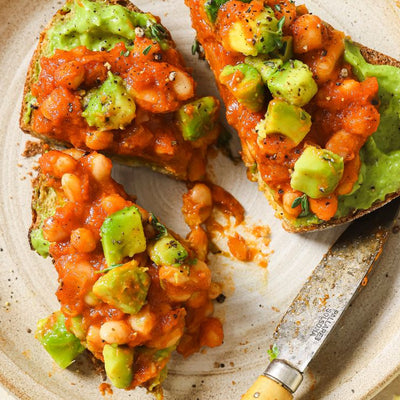 Beans & avocado on toast recipe from PACK'D