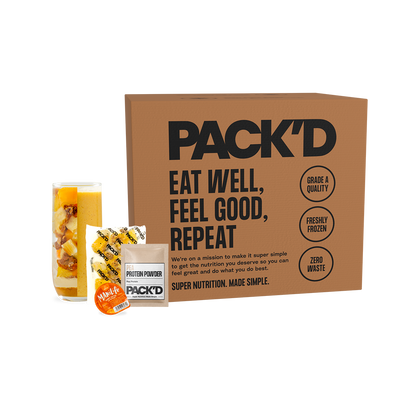 PACKD peanut butter tropical protein smoothies trade case