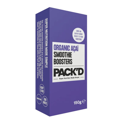 Pack shot of the PACK'D organic acai smoothie boosters