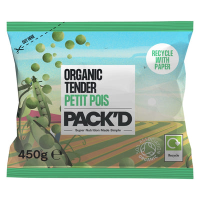 PACK'D organic tender petit pois in recyclable paper packaging