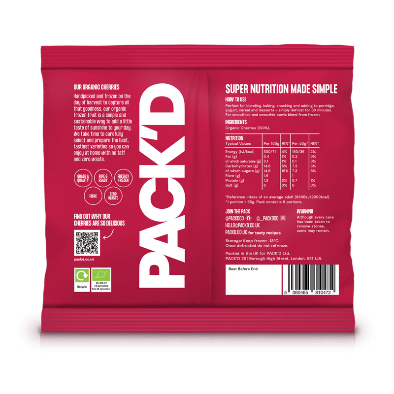 ORGANIC CHERRIES 300G back of pack