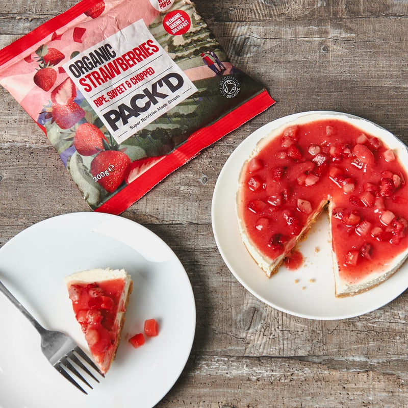 ORGANIC STRAWBERRIES served on a table