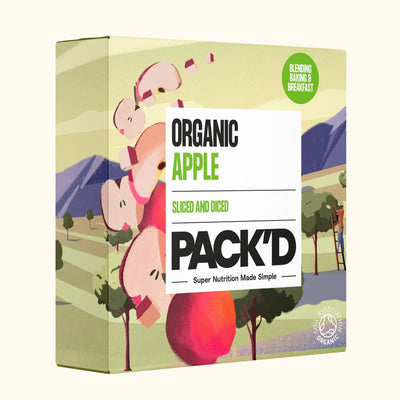 Box of organic apple frozen fruit by PACK'D