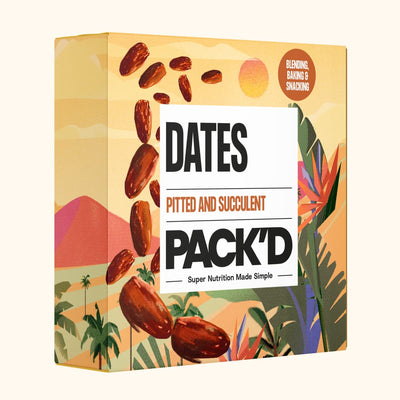 Box containing Pitted & Succulent PACK'D Dates