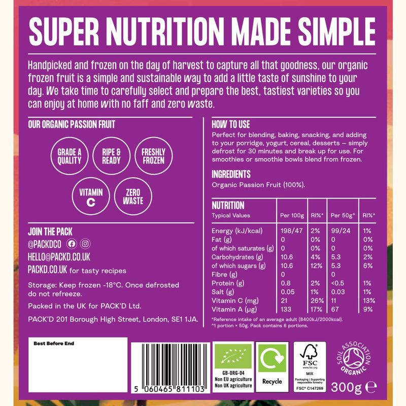 Nutritional information for PACK&
